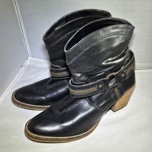 Dingo Urban Western Ankle Boots Womens Size 9M Black Leather Pull on